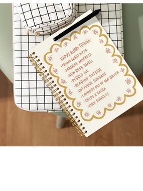 Spiral Notebook with Gold Scallop Design & Pink Text